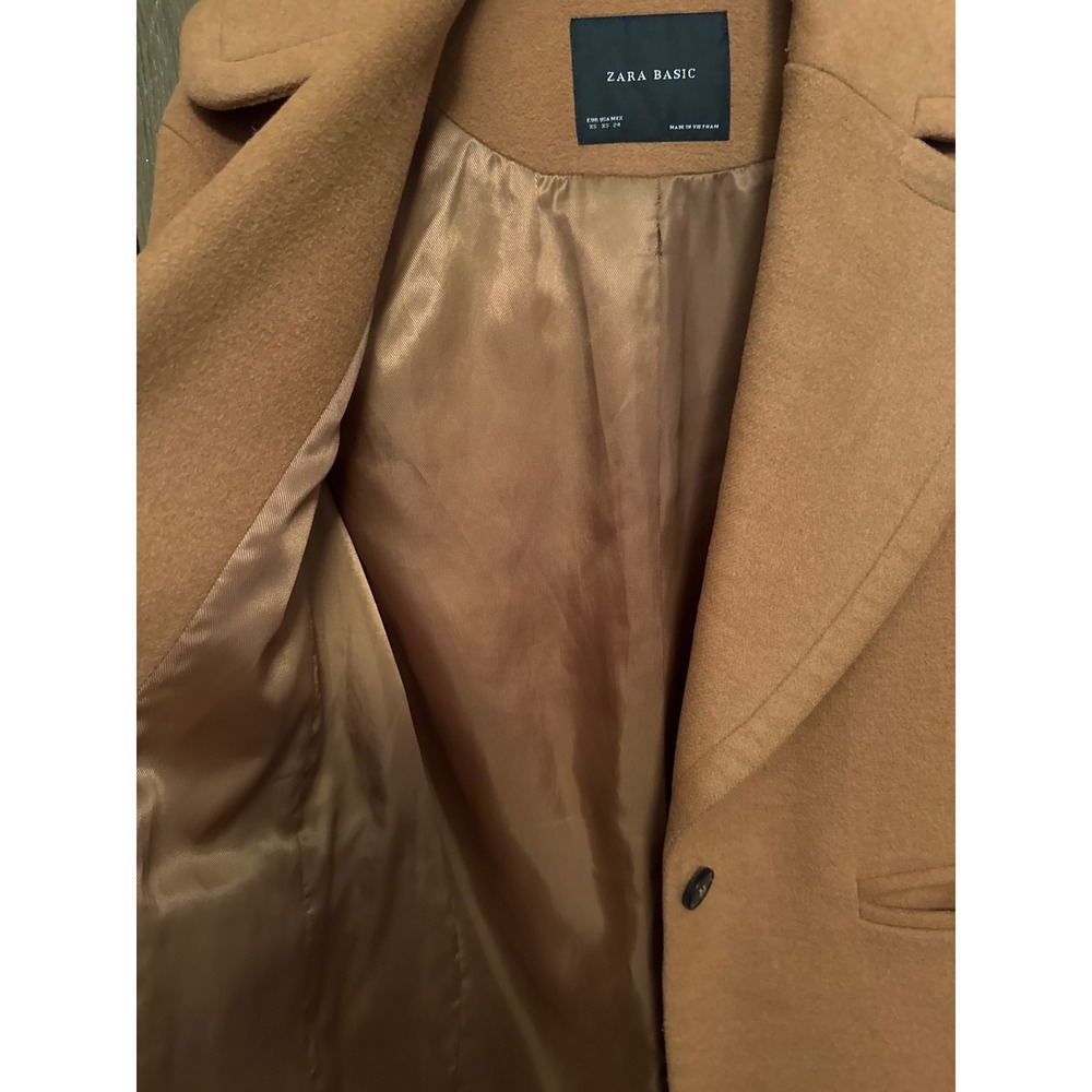 Zara Basic Women's XS Brown Wool Blend Single Button Classic Coat - Picture 3 of 6